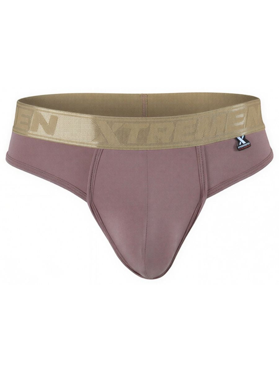 Xtremen mauve bikini brief with gold branded waistband. Smooth fabric finish.