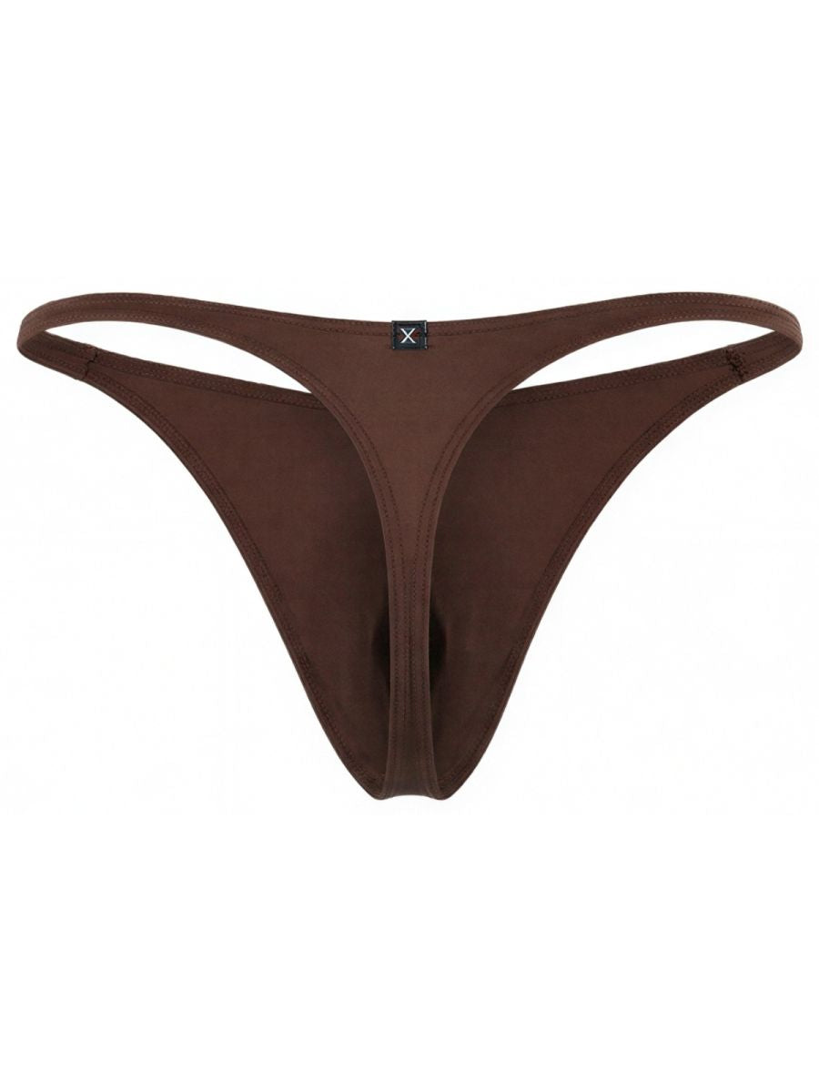 Xtremen brown cotton-feel thong. Minimalist design with centre front logo tab. Simple, comfortable men's underwear.