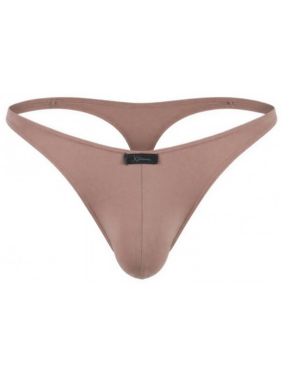 Xtremen tan thong (style 83200) in soft stretch fabric with a centre front logo tag.