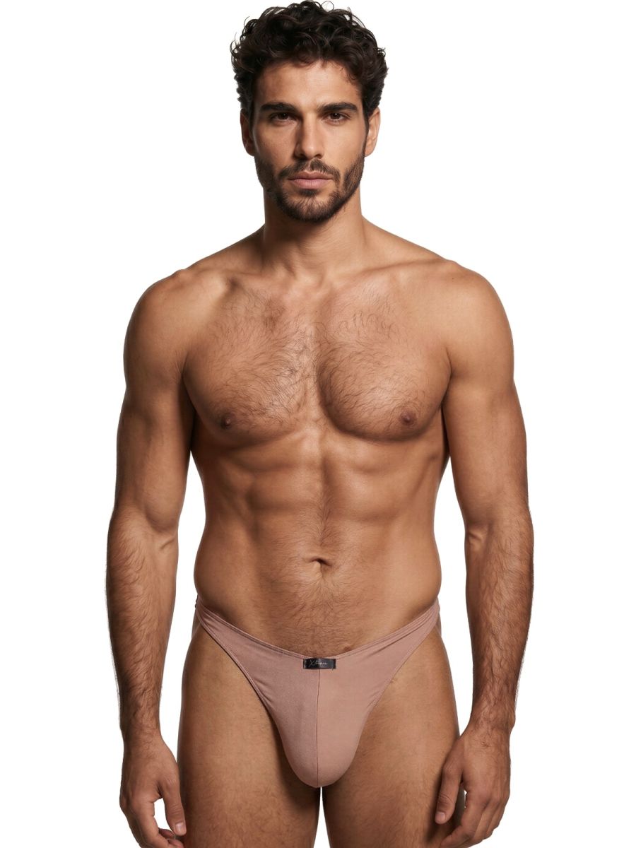Xtremen men’s beige bikini brief, sleek microfibre fabric, model 92534. A minimalist design with a low-rise fit.