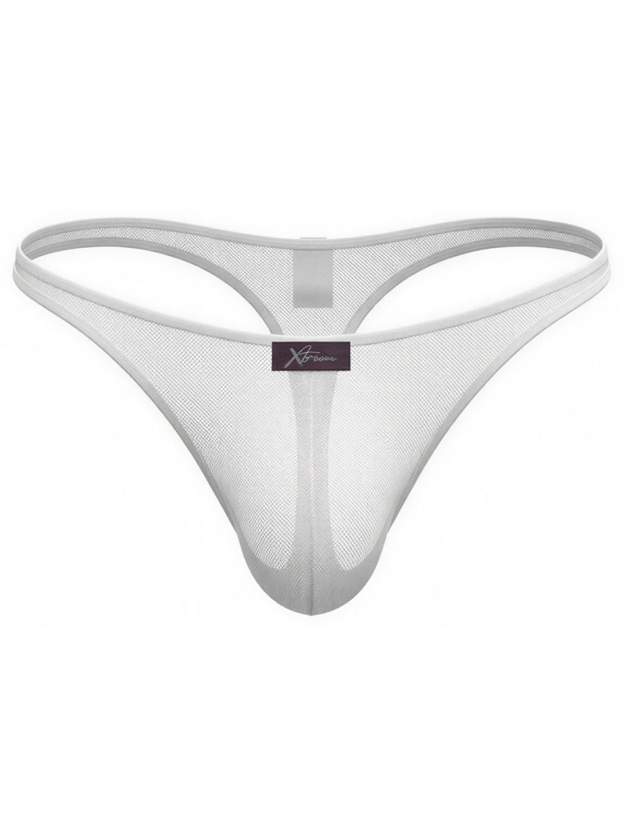 Xtremen white mesh thong. Minimalist design with front logo tag. Comfortable, breathable fabric.