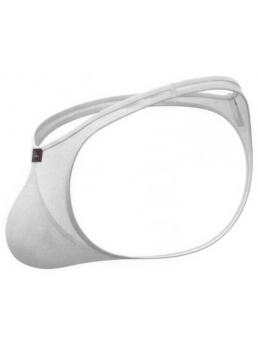 Xtremen white mesh jockstrap, style 92055. Minimalist design with a contoured pouch and thin elasticated waistband.