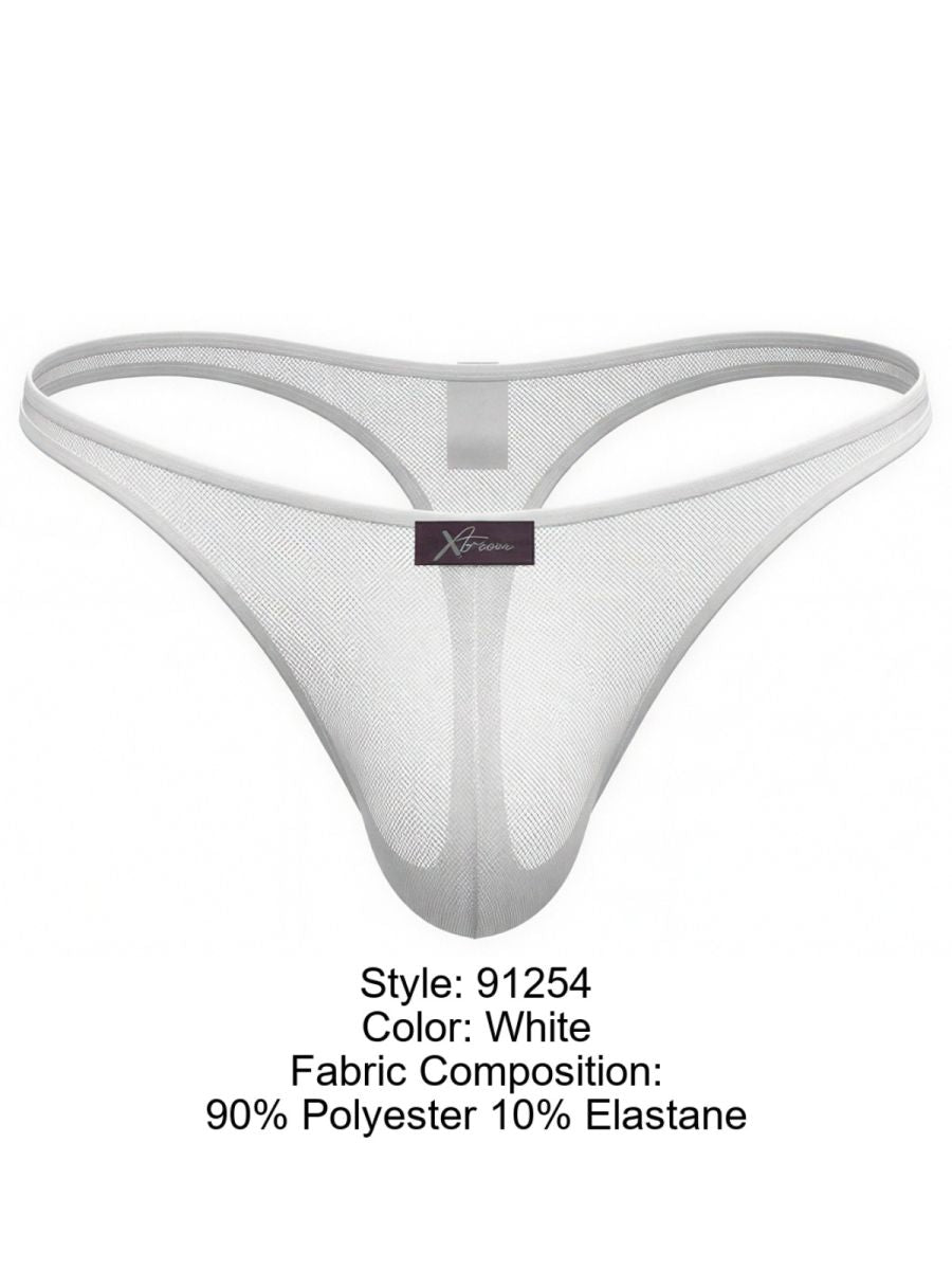 Xtremen 91254 white mesh thong, made from 90% polyester and 10% elastane.