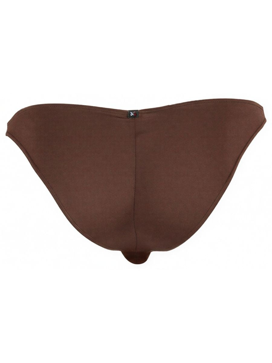 Xtremen men's brown bikini brief, model 90620. Smooth fabric, minimalist back view with central logo tab.