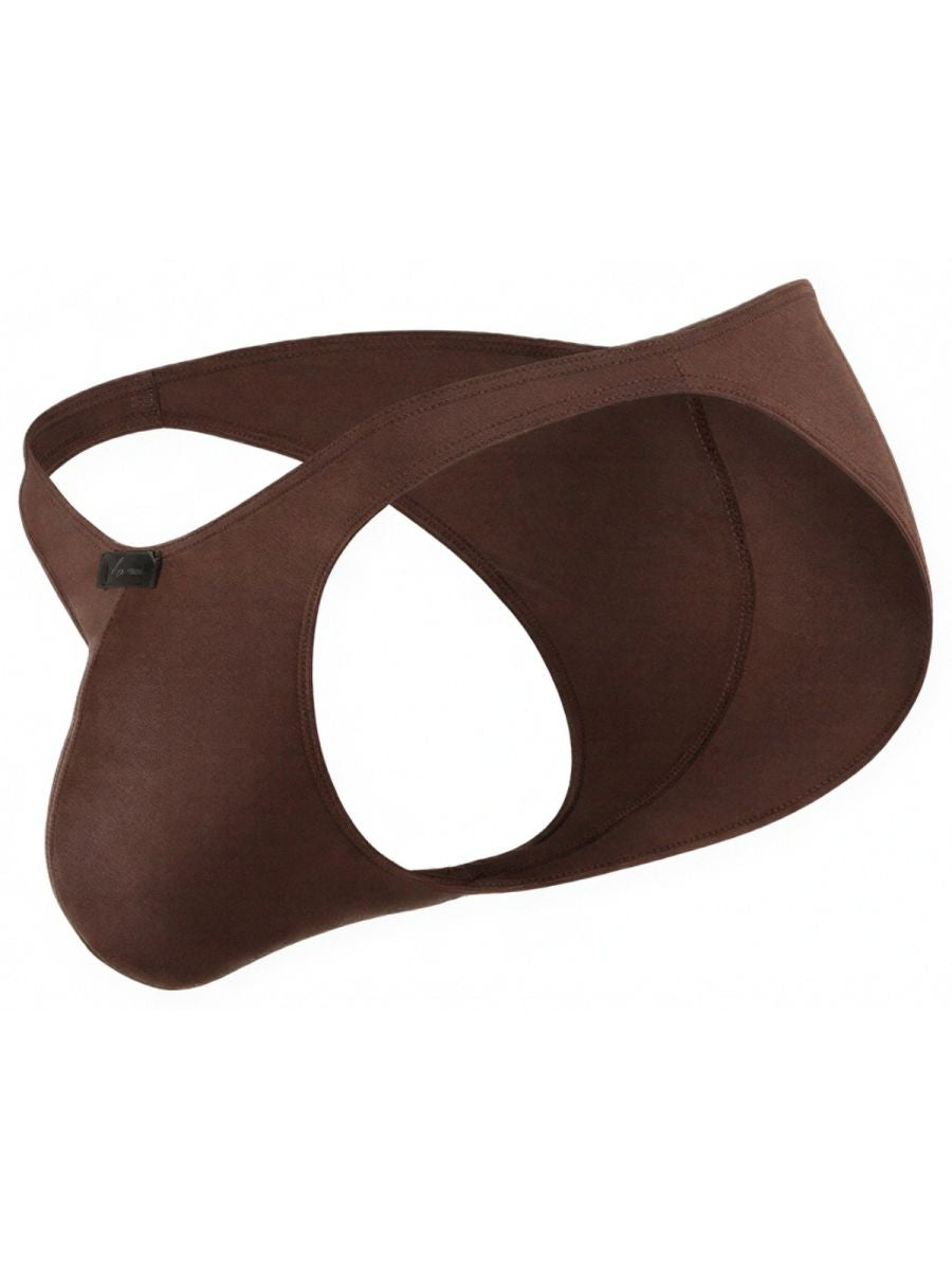 Xtremen 94190 brown jockstrap in soft stretch fabric, featuring a minimalist cutout design.