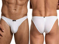 Xtremen white bikini brief. Smooth microfibre fabric with front and back logo branding. Front and rear view.