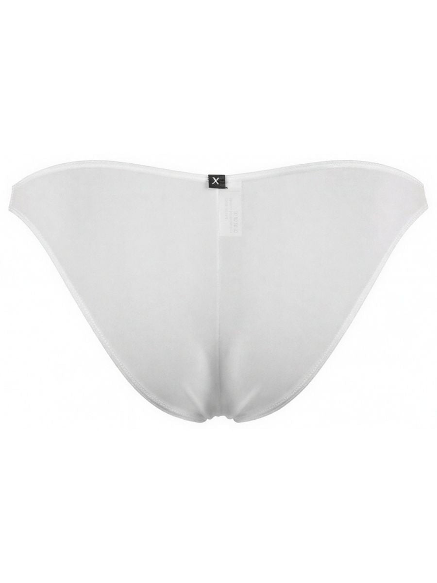 Xtremen white microfibre bikini brief, model 92100. Back view showing minimalist cut and branded waist tab.