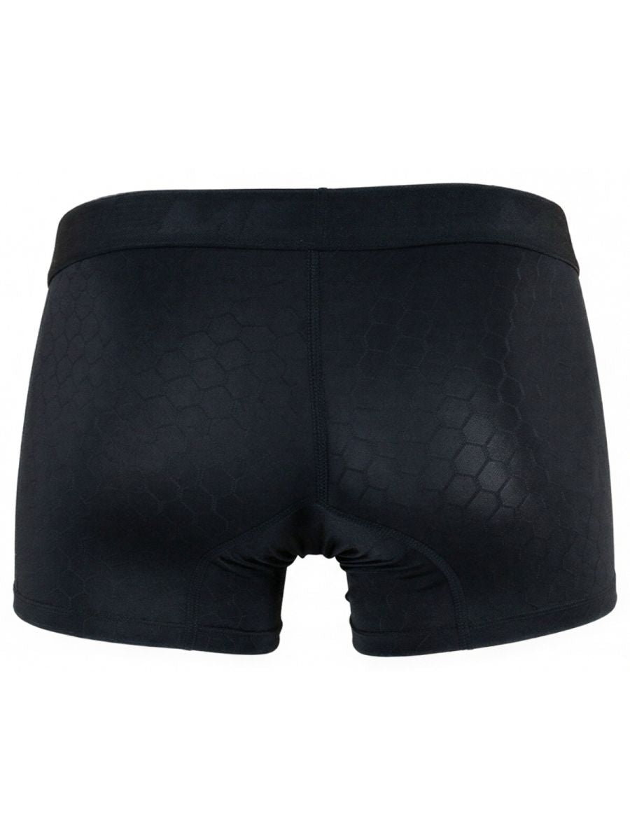 Xtremen black boxer trunks, model 95200, featuring a subtle hexagonal pattern and textured fabric.