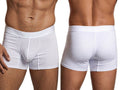 Xtremen white boxer briefs with textured geometric pattern. Front and back view of the fitted style.