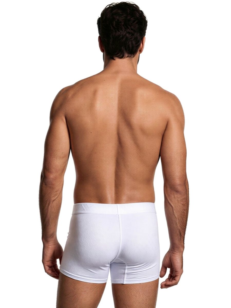 Xtremen white boxer briefs with subtle geometric pattern, shown from the rear. Model 72540.