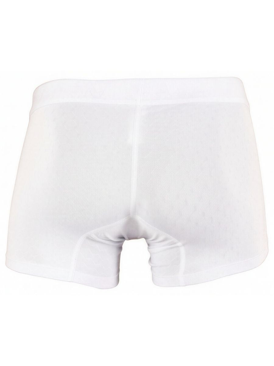 Xtremen white boxer briefs, style 98297, made from soft, breathable textured fabric. Back view.