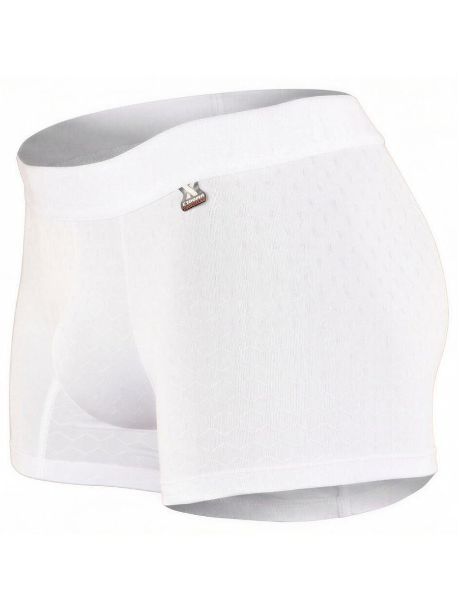 Xtremen white textured boxer briefs with branded waistband. Sleek, comfortable style for daily wear.