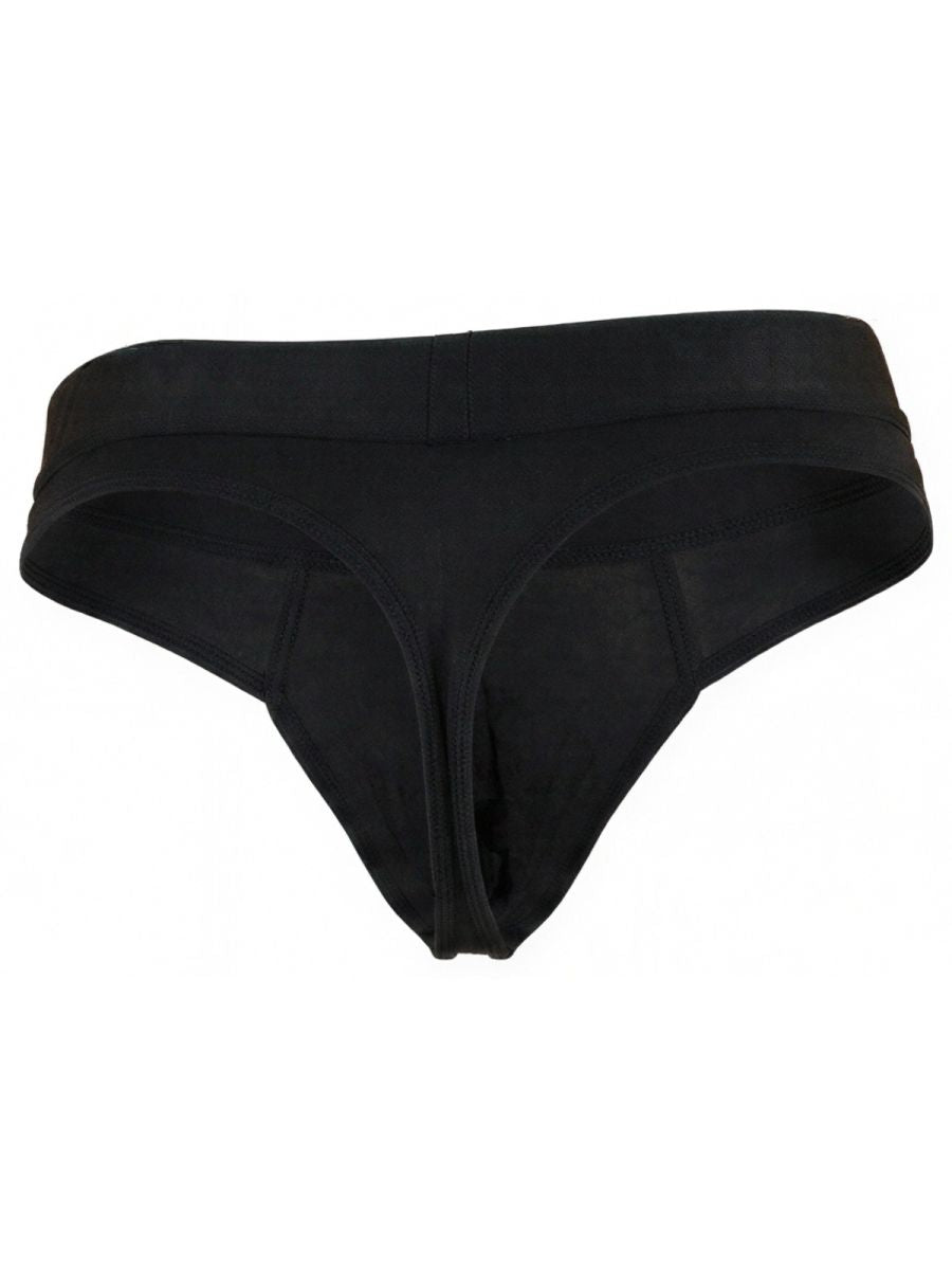 Xtremen black thong underwear, model 12170. Minimalist design with a wide waistband.