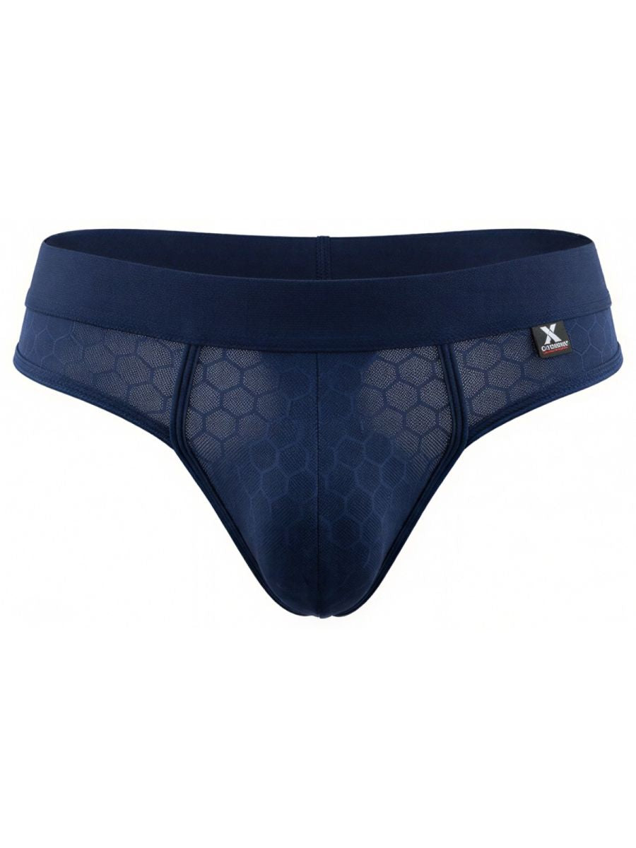 Xtremen navy blue honeycomb mesh brief. Model 95150. Stylish, breathable sports underwear for men.