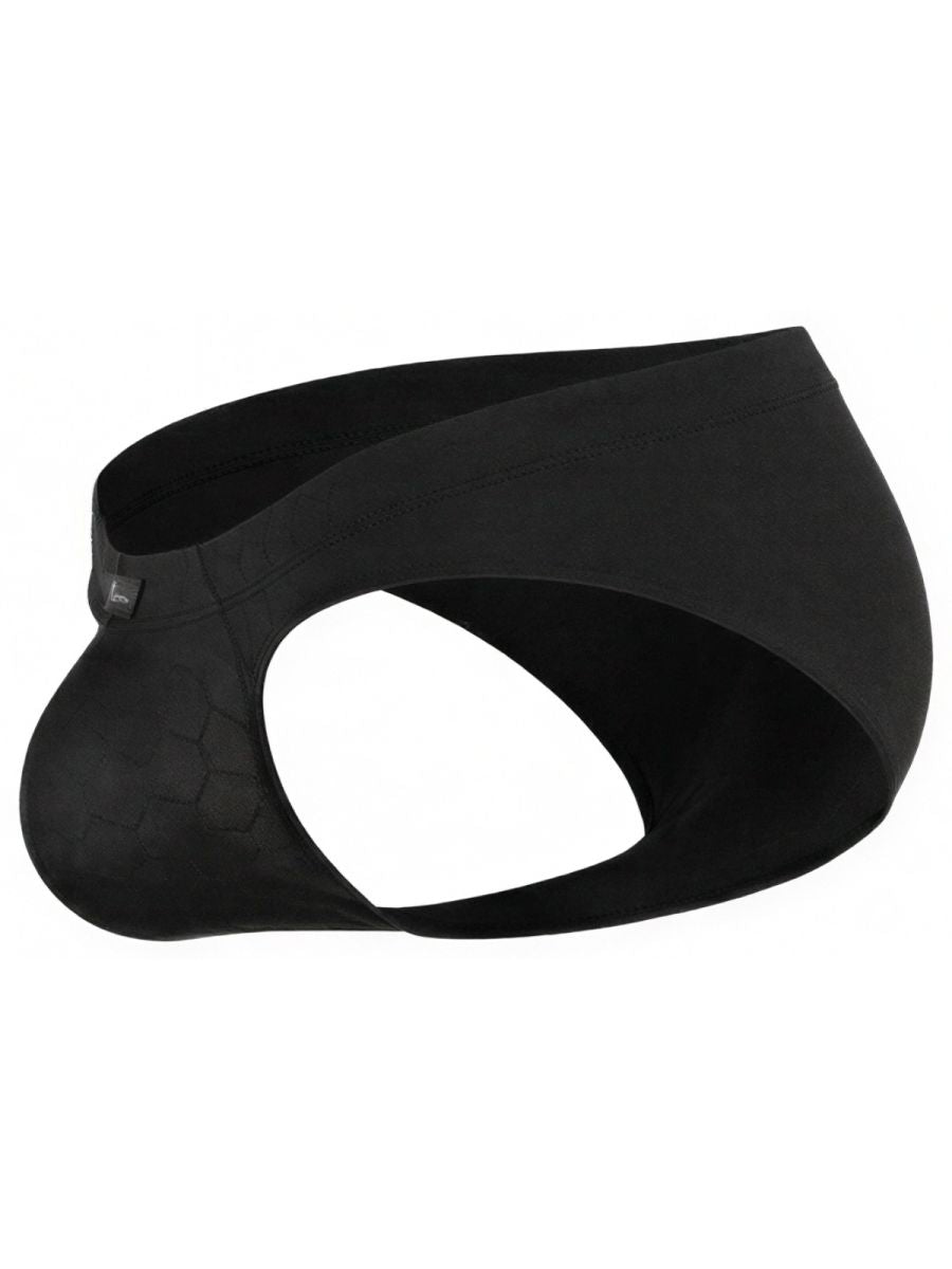 Xtremen black thong, model 92570, featuring a textured honeycomb pattern and soft fabric.