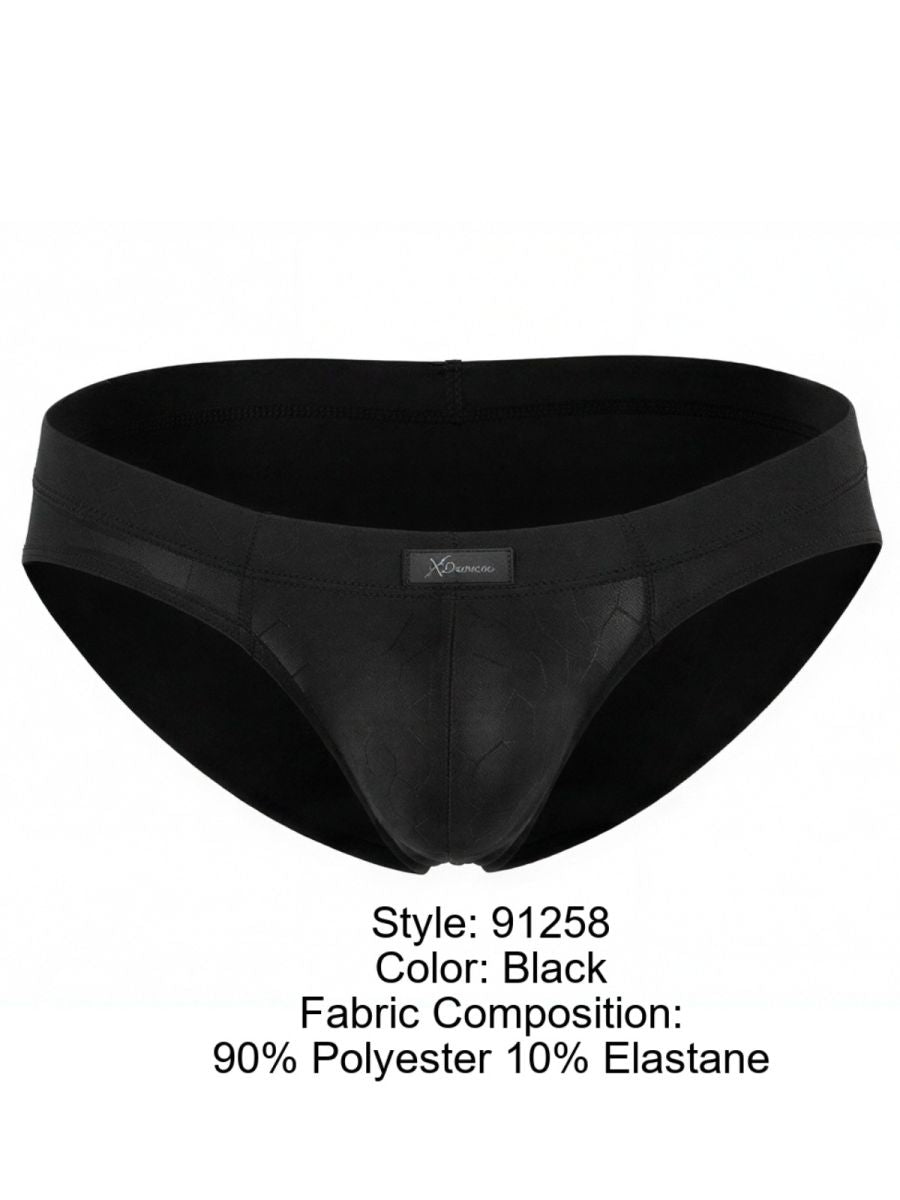 Xtremen model 91258 men's black bikini brief in polyester-elastane blend.