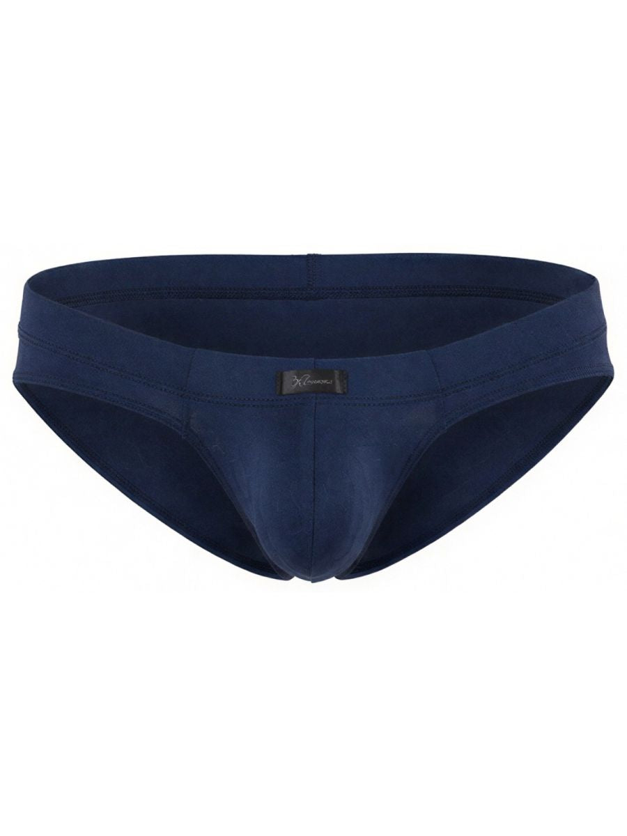 Xtremen navy blue cotton-blend bikini brief. Plain style with central logo tag.