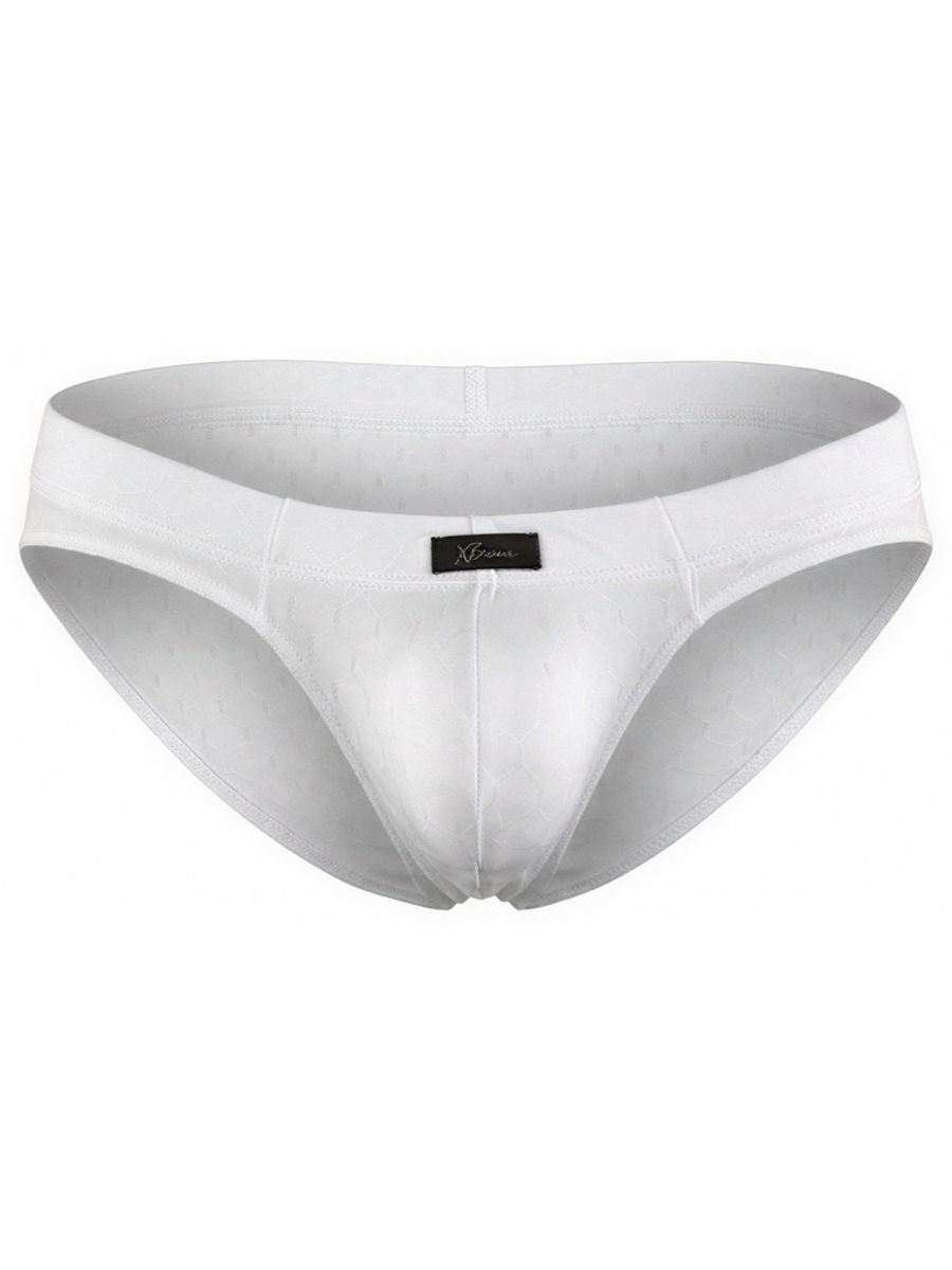 Xtremen white textured brief, style 93551. Features subtle honeycomb pattern fabric and front logo tab.