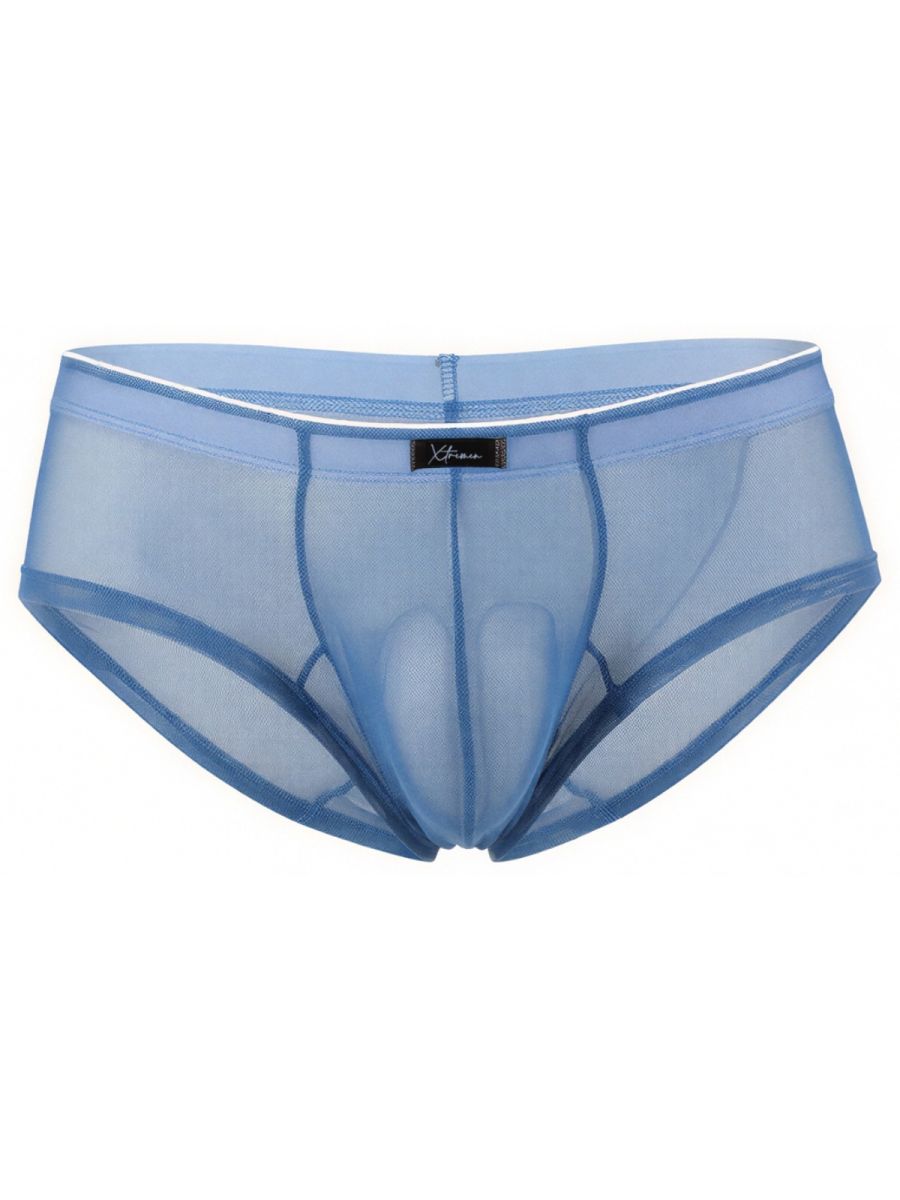 Xtremen blue sheer mesh brief with contoured pouch. Style 20300. Minimalist, breathable design.