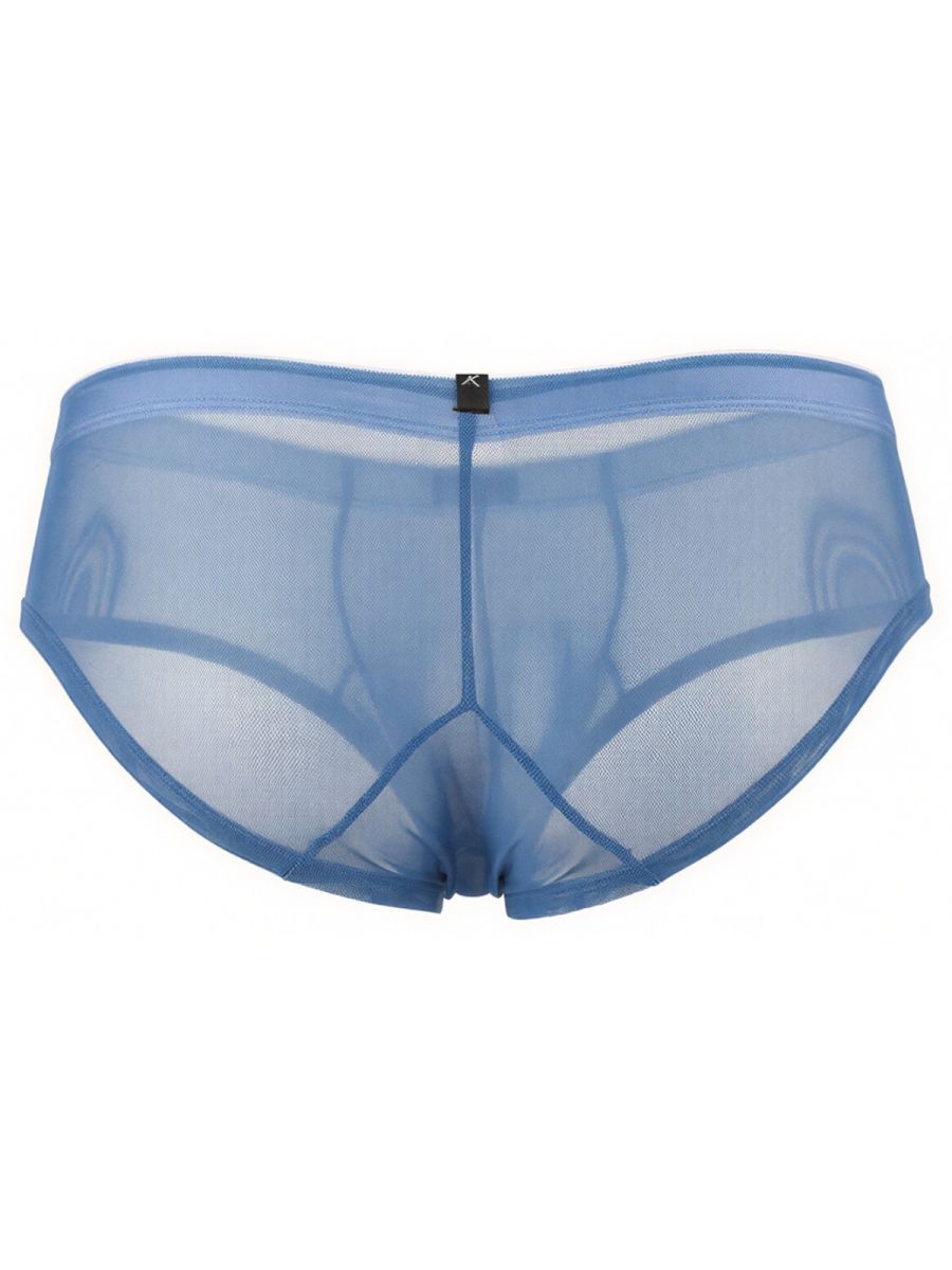 Xtremen blue mesh bikini brief. Lightweight, sheer fabric design with branded tab.