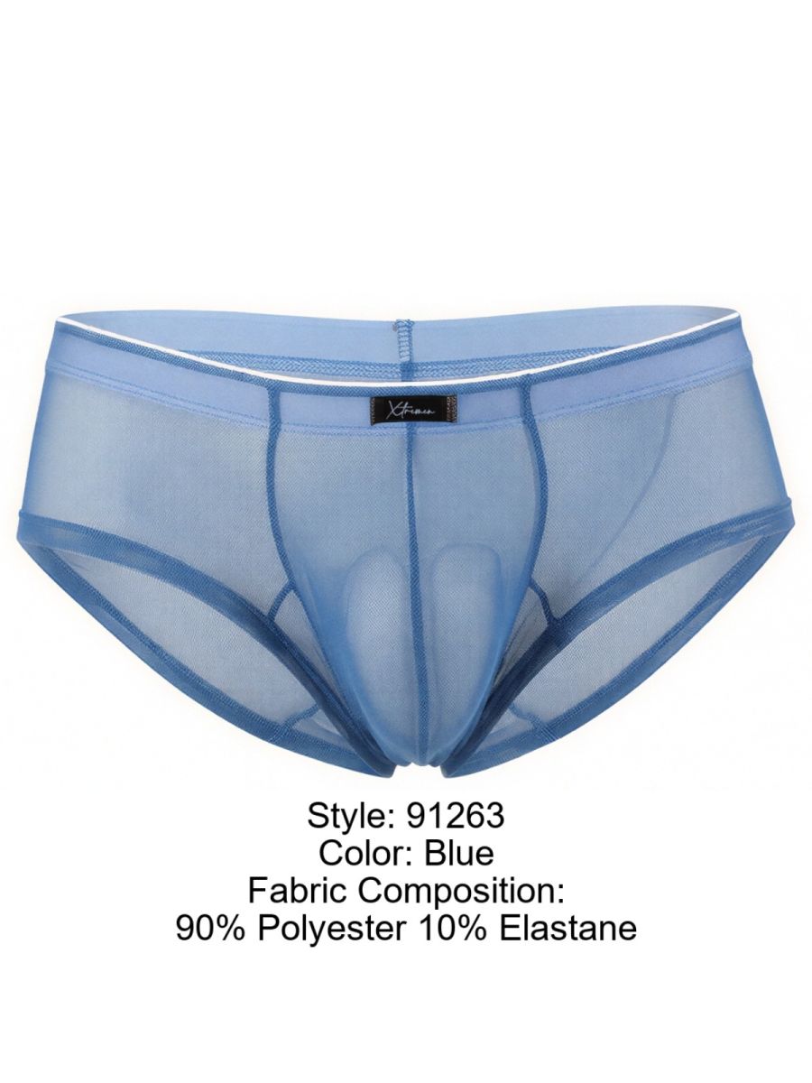 Xtremen style 91263 blue mesh bikini briefs in polyester and elastane.