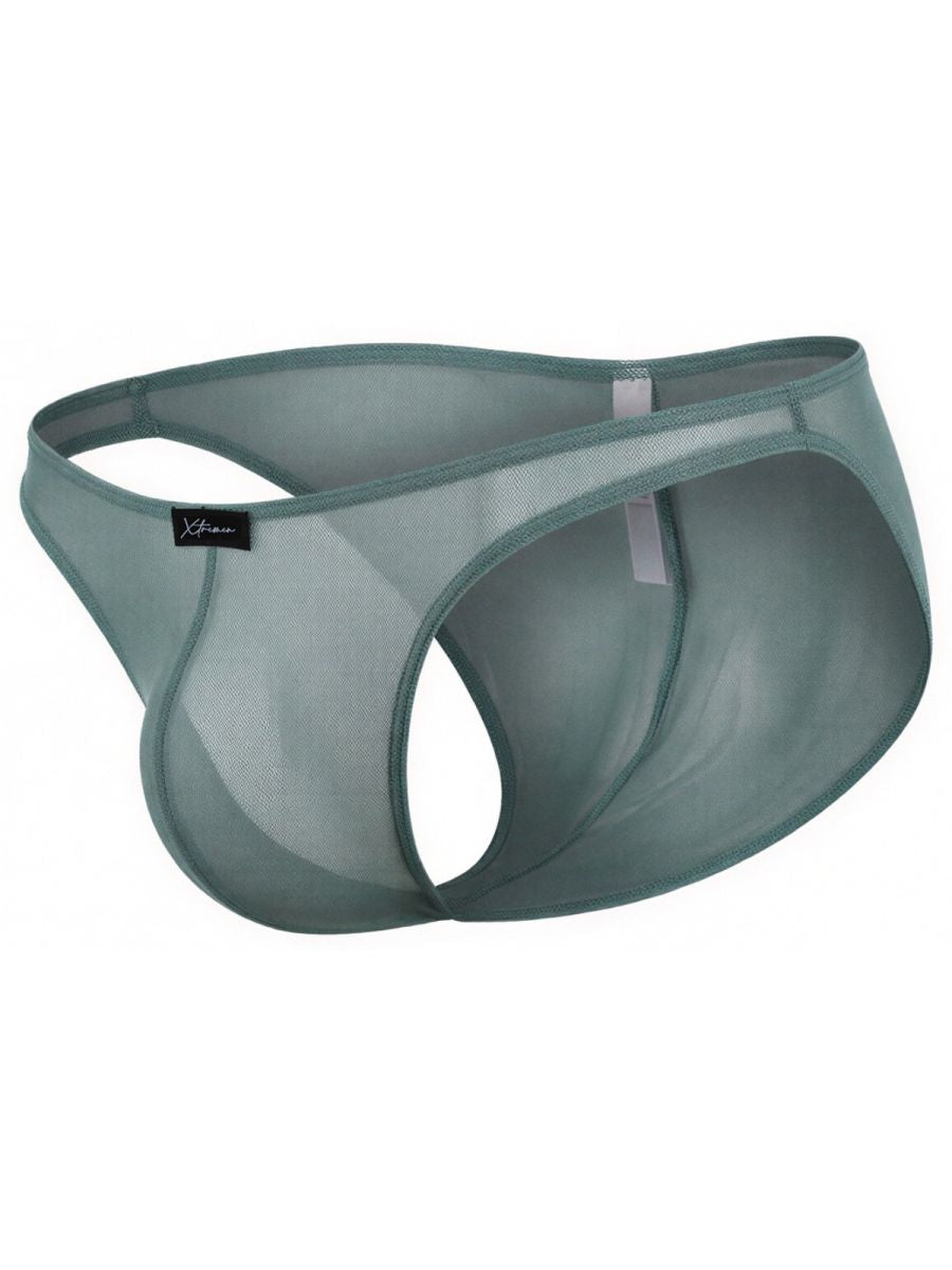 Xtremen sage green sheer mesh bikini brief with side cut-out detail.