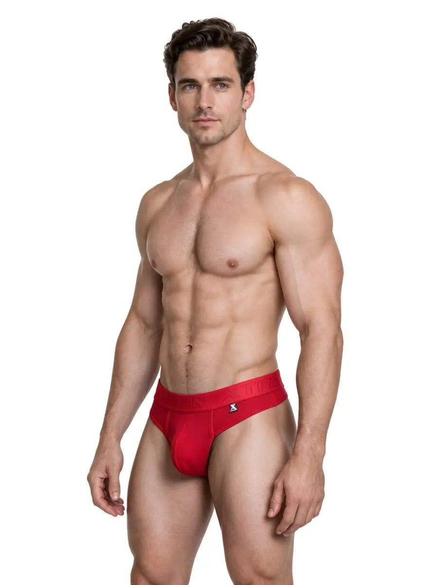 Xtremen 91281 남성용 언더웨어 슬릭 마이크로파이버 티팬티 레드