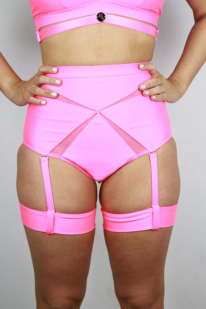 Yasmin High Waist Scrunch Bum Garter Shorts HOT PINK