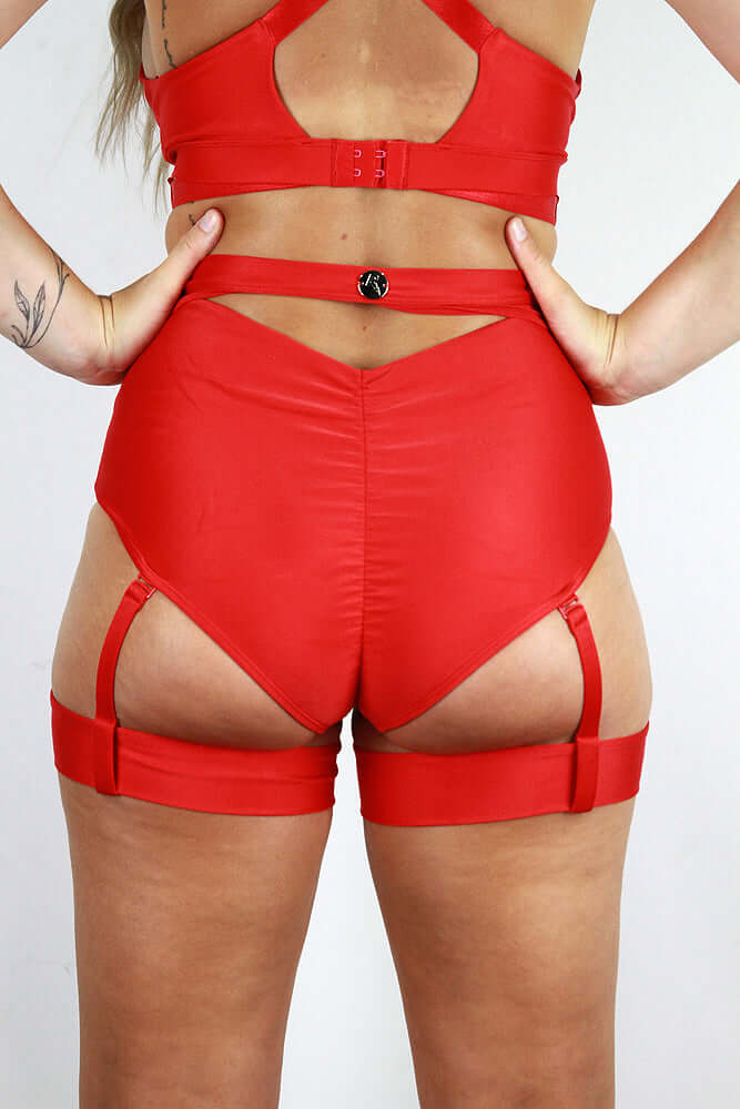 Yasmin High Waist Scrunch Bum Garter Shorts RED