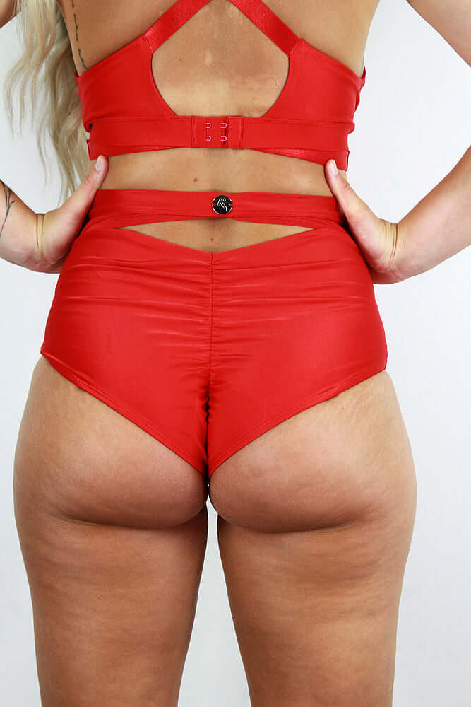 Yasmin High Waist Scrunch Bum Garter Shorts RED