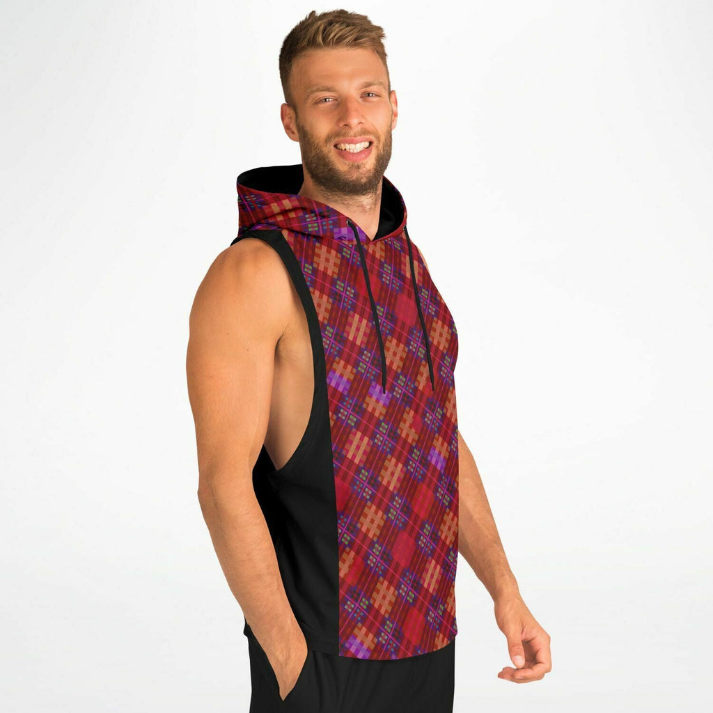 Maris Equi Red Tartan Men's Drop Armhole Cotton Blend Hoodie