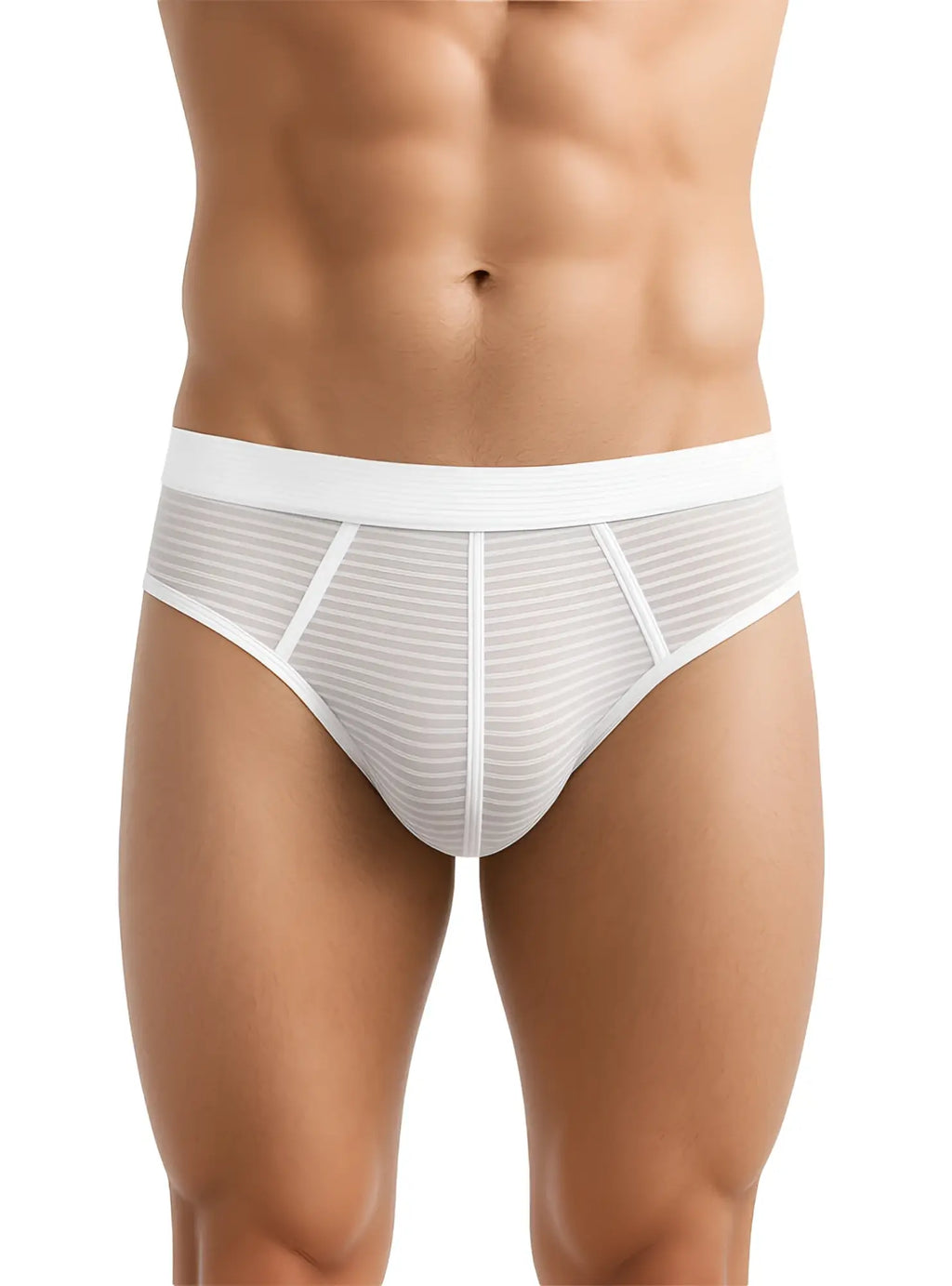 White striped mesh cotton briefs with solid white waistband from the activeStripe cotton brief collection