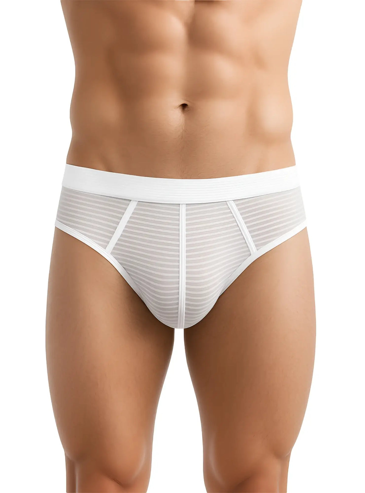 White striped mesh cotton briefs with solid white waistband from the activeStripe cotton brief collection