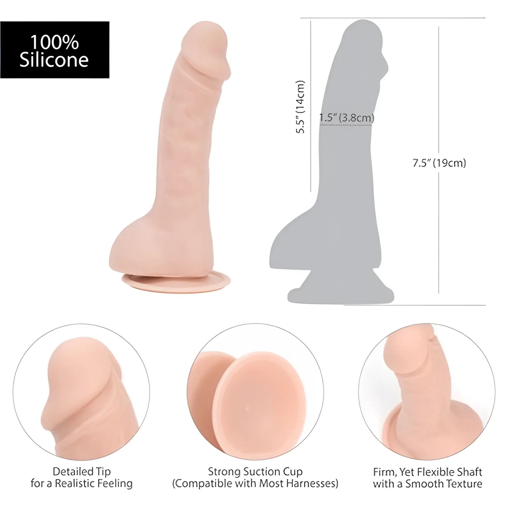 Addiction Brad 7.5in dong beige peach-colored 100 percent silicone adult toy with detailed tip and suction cup base
