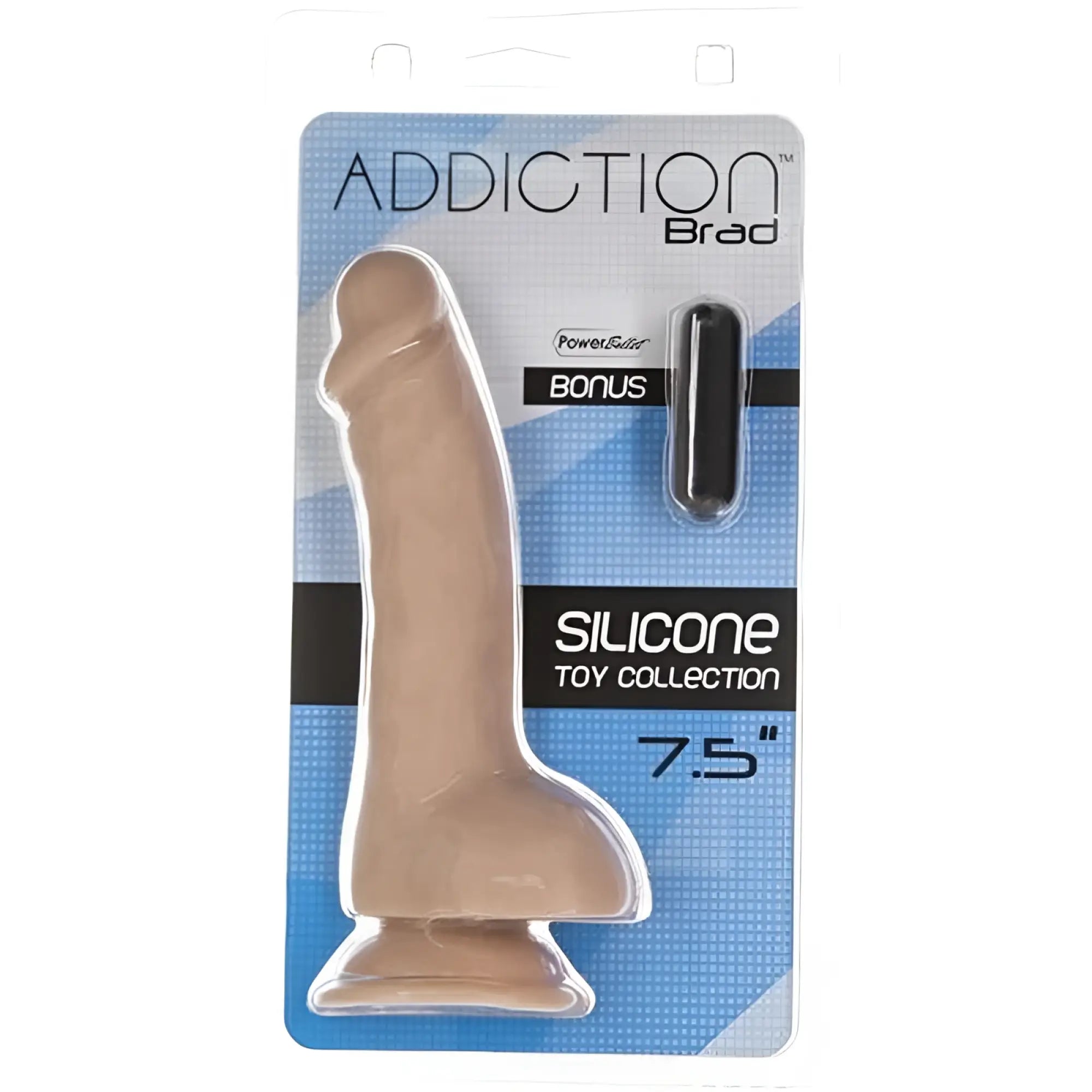 Beige silicone toy 7.5 inches long from the Addiction Brad silicone toy collection designed for adult use
