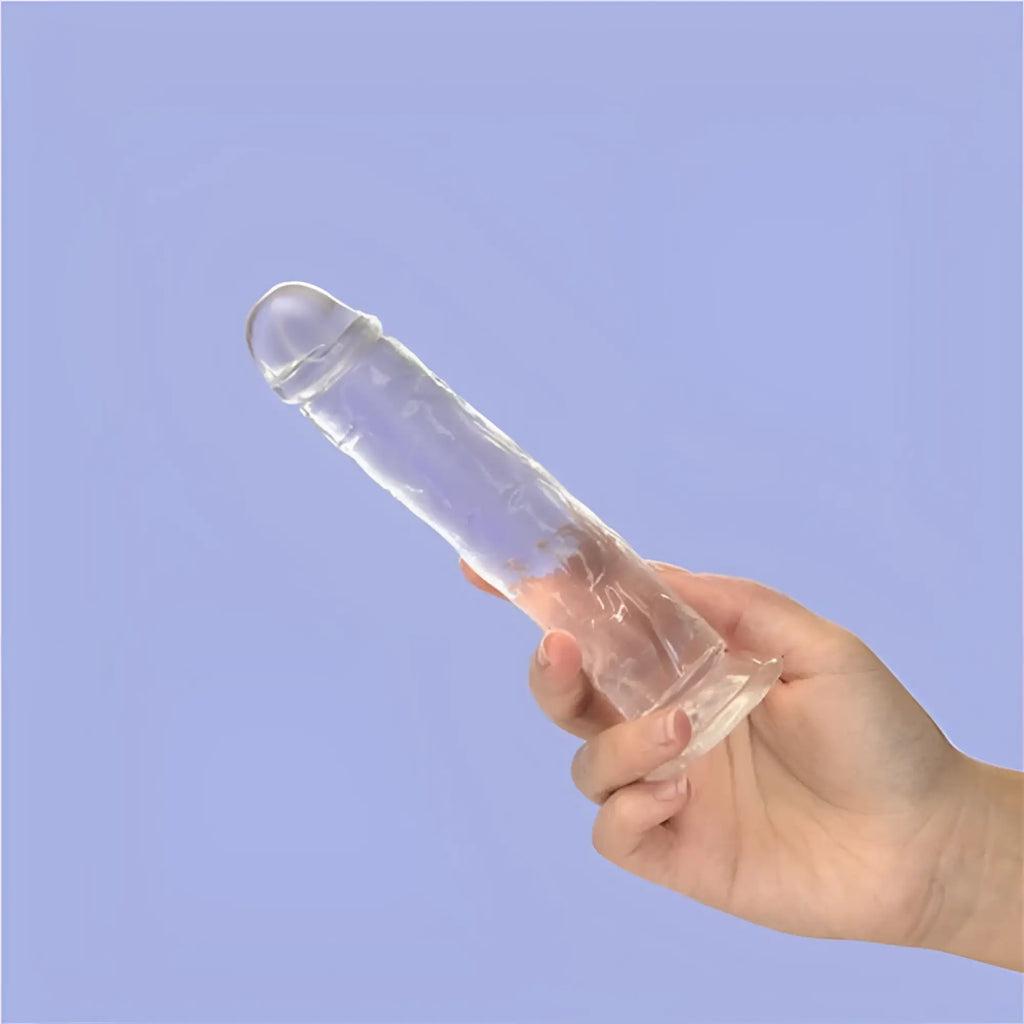 Addiction crystal dildo straight 7in clear transparent silicone with textured surface and rounded head