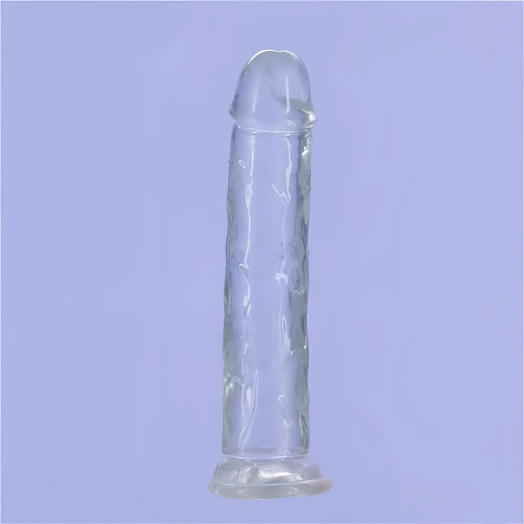 Addiction Crystal dildo straight 7in clear made of transparent silicone with textured surface and rounded head