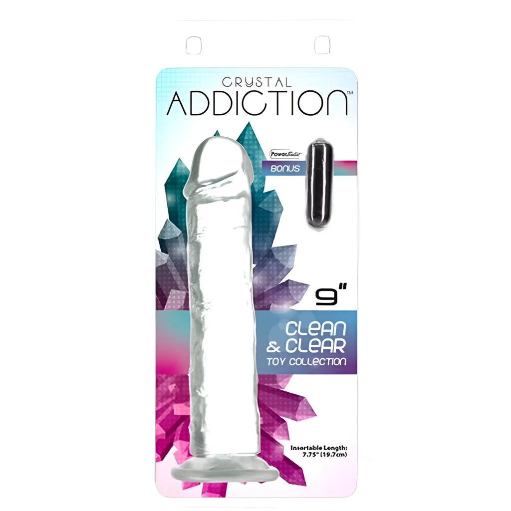 Clear 9 inch silicone dildo from crystal addiction clean and clear toy collection for intimate use