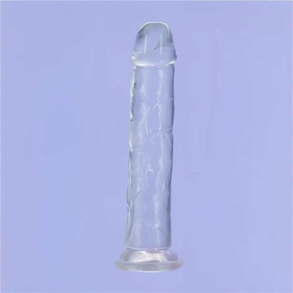 Addiction Crystal Dildo straight 9in clear translucent silicone with textured surface and rounded head