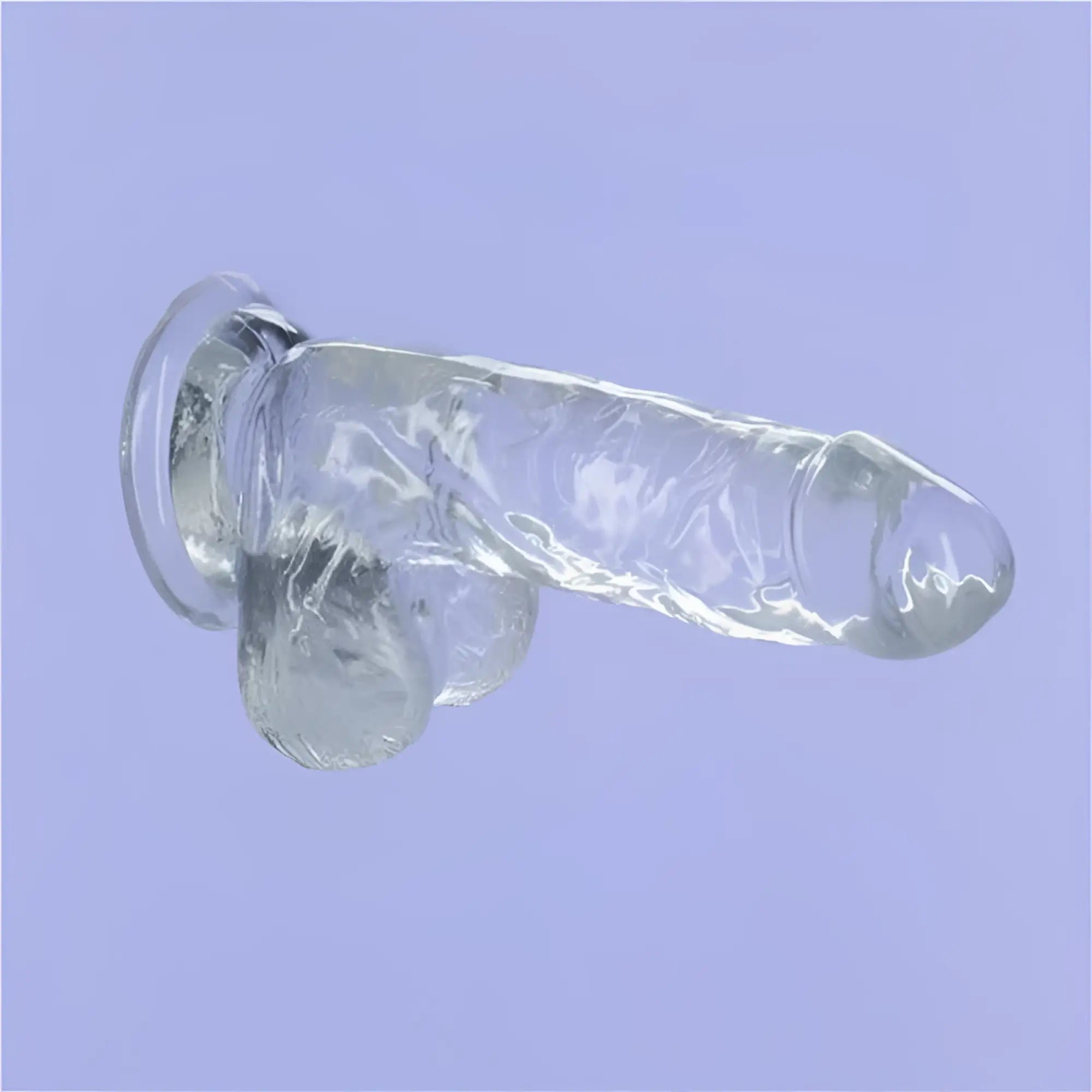 Addiction crystal dildo w balls 6in clear made of clear glass with textured surface and rounded head for intimate use