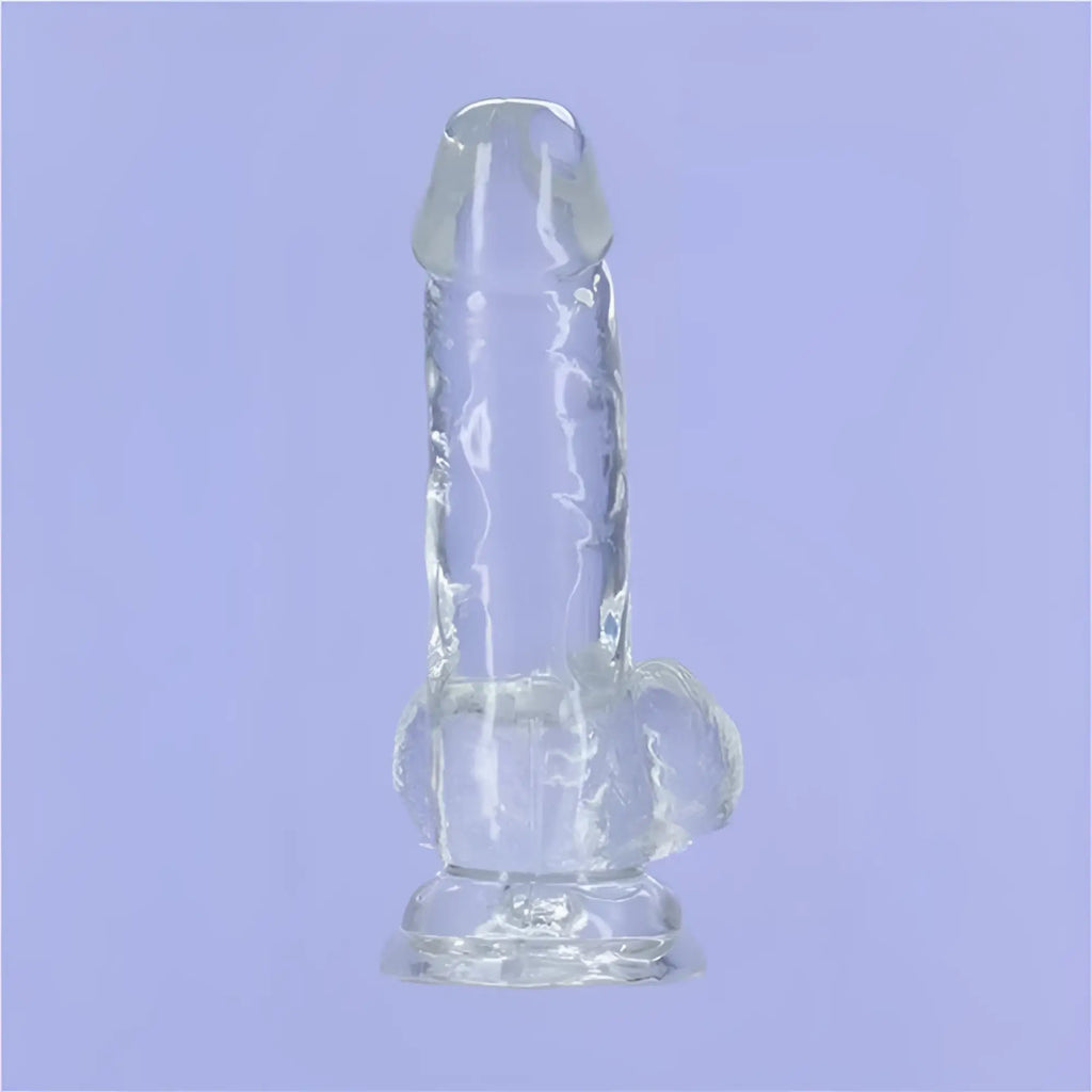 Addiction crystal dildo clear glass with textured surface and rounded base 6 inch for intimate use