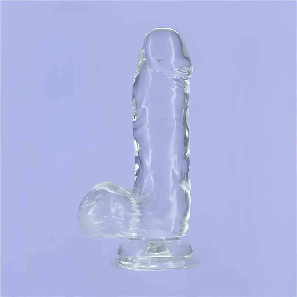 Clear transparent silicone dildo with realistic design and rounded base addiction crystal dildo w balls 6in clear