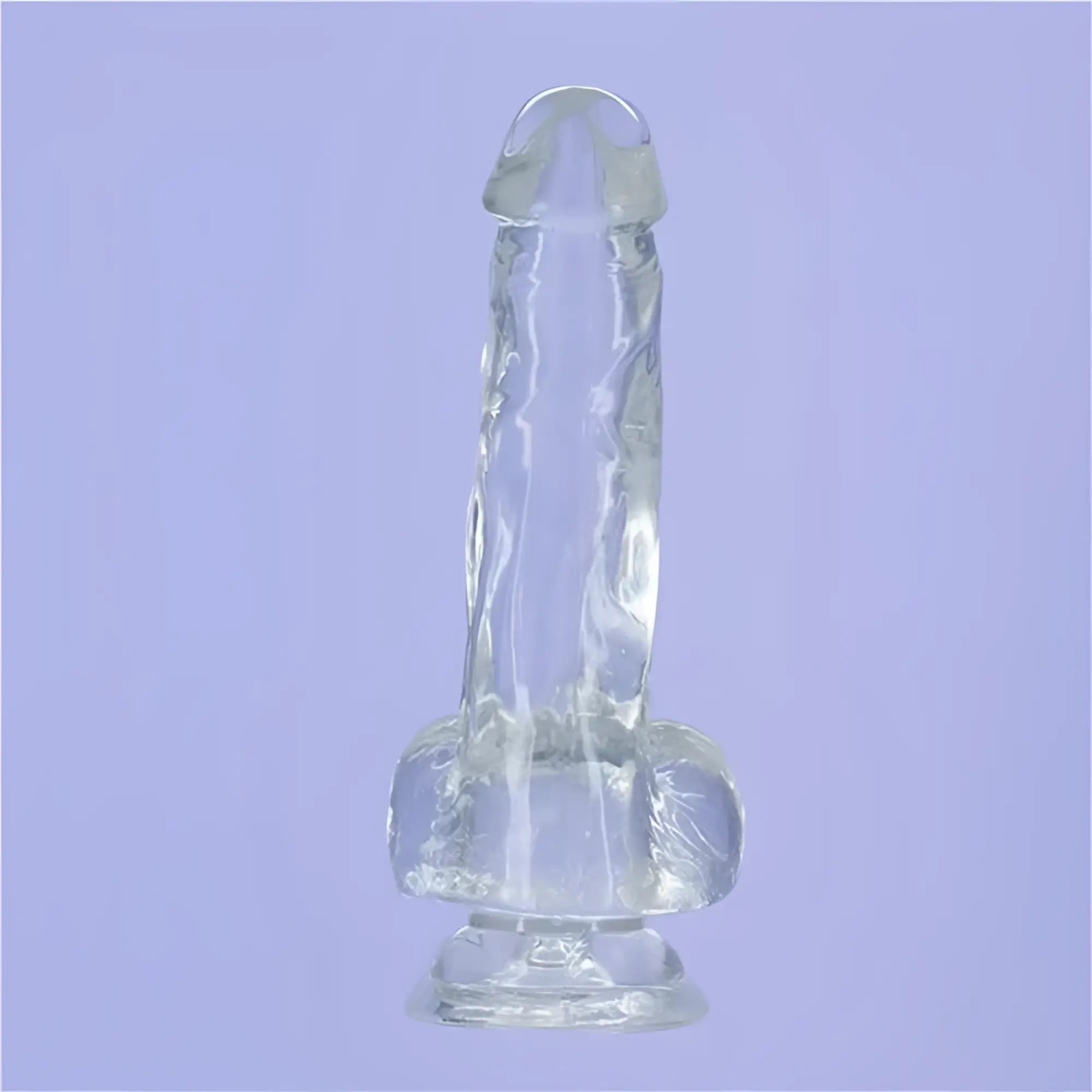 Clear transparent silicone addiction crystal dildo with textured surface rounded base 8 inch clear