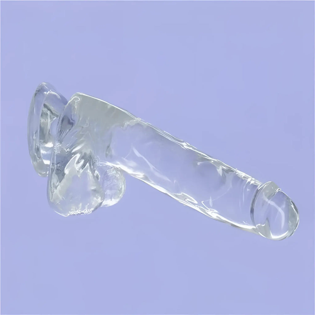 Addiction crystal dildo w balls 8in clear textured transparent silicone dildo with rounded head for intimate use