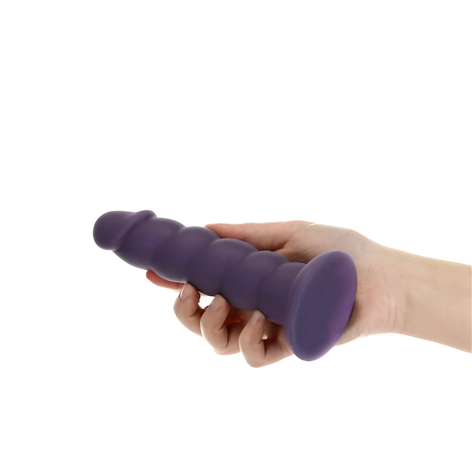 Purple silicone anal plug addiction unicorn dildo 7in with textured segmented design and rounded ends