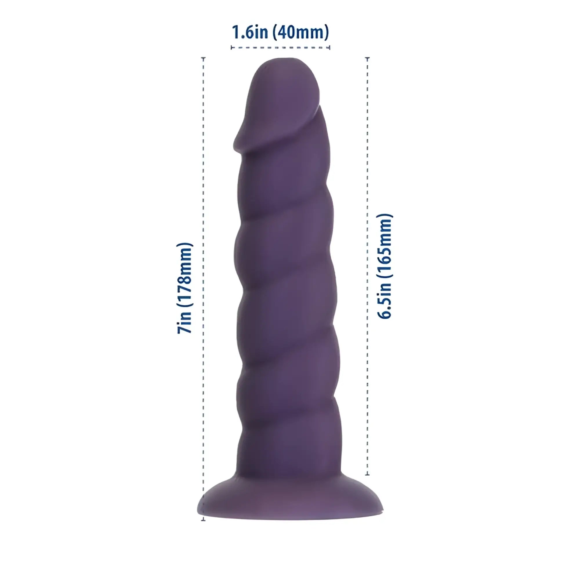 Addiction unicorn dildo 7in purple made of silicone with spiral design and rounded head for intimate use
