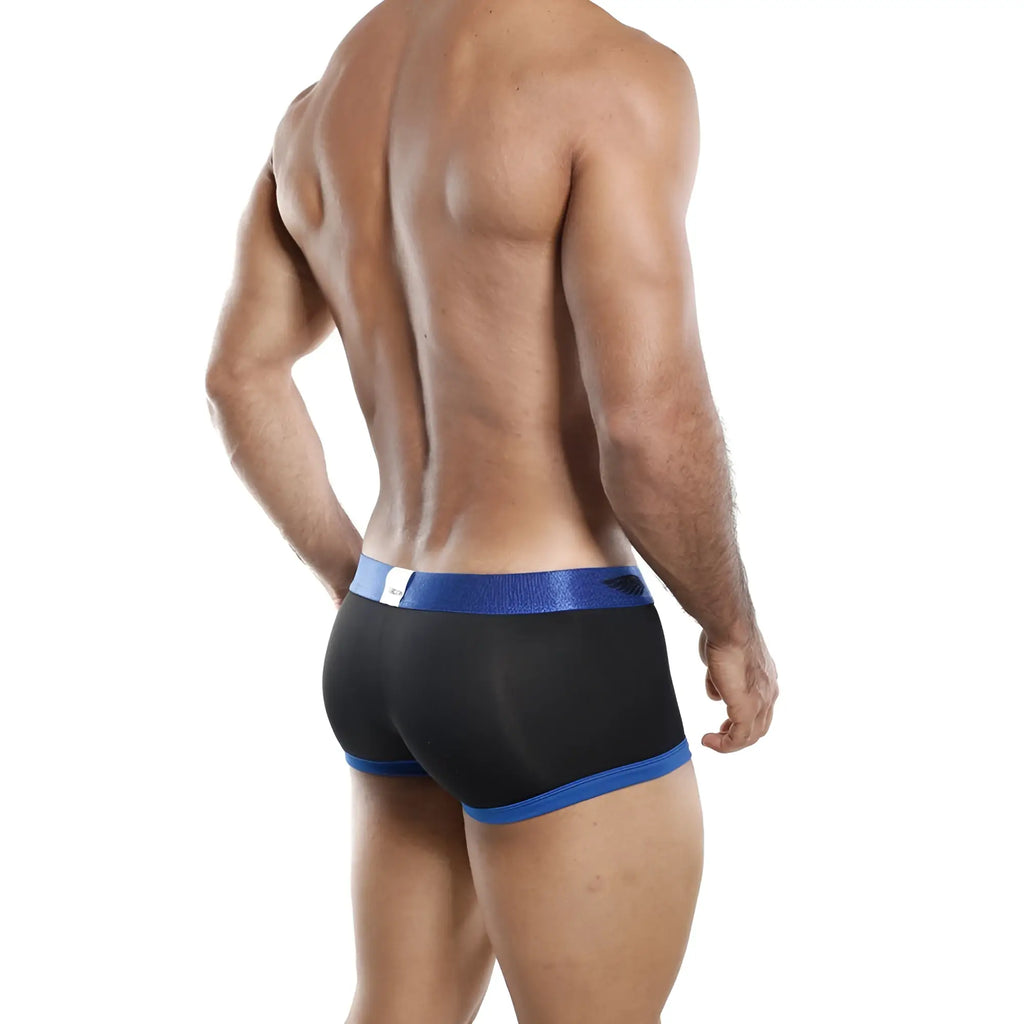 Agacio agg024 boxer trunk black briefs with blue trim and matching elastic waistband for comfortable wear