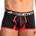 Black and red agacio AGG047 boxer trunk menâ€™s briefs with branded elastic waistband for comfortable support
