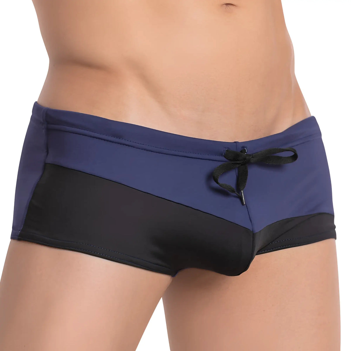 Navy blue and black Agacio AGG055 swimwear swim trunks with drawstring waistband for comfortable fit