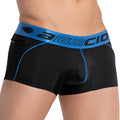 Black agacio boxer briefs with bright blue elastic waistband and matching blue stitching in agacio agg075 trunk style
